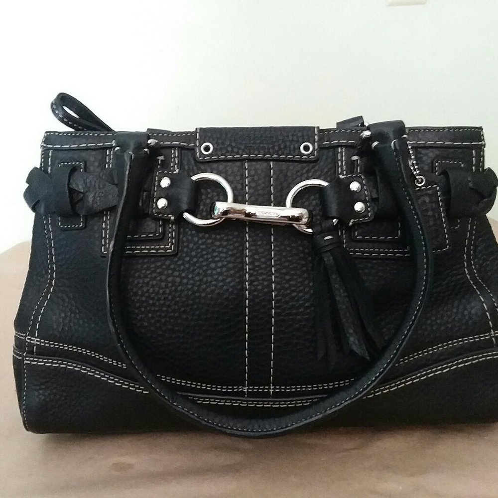 COACH Black Pebble Braided Leather S